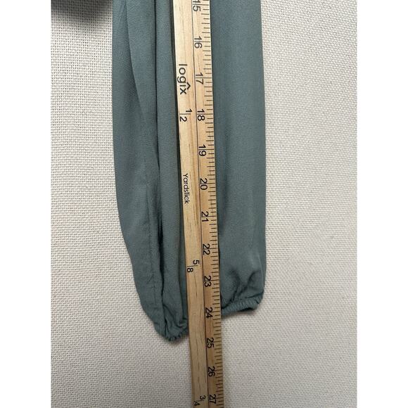 Women's Ruched Long Sleeve Crop Top Green Sz M V-Neck Blouse Drawstring - Picture 9 of 14